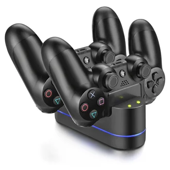 

KYVG DC 5V LED Indicator Dual USB Controller Fast Charging Station Dock Charger & 4 Thumbstick Caps for Sony Playstation 4 PS4