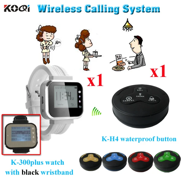 

Wireless Table Buzzer System Vibrating Watch Pager With Call For Service ( 1pcs watch + 1pcs waterproof buzzer bell)