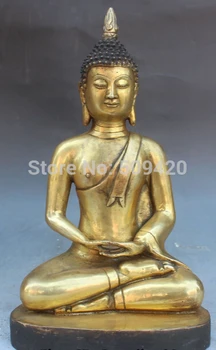 

12" Marked Thailand Buddhism Bronze Gilt Thailand Shakyamuni Buddha Statue