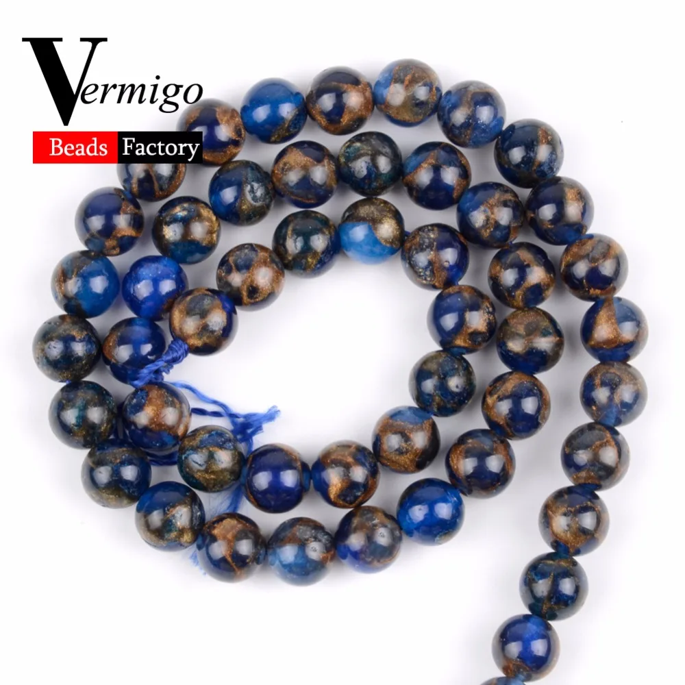 

Natural Stone Blue Cloisonne Beads For Needwork Jewelry Making Round Loose Beads 6 8 10mm Diy Bracelet Necklace Accessories 15"