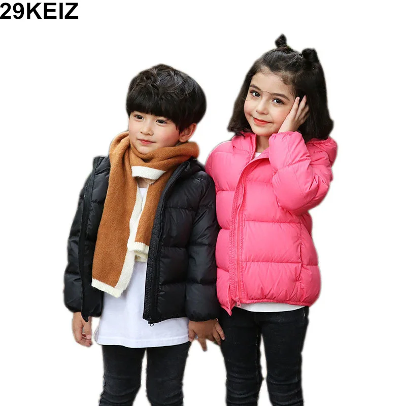 

2018 Kids Winter Jacket Red Girls Warm Outerwear & Coats Hooded Long Sleeve Black Boys Down Jacket Children Down & Parkas