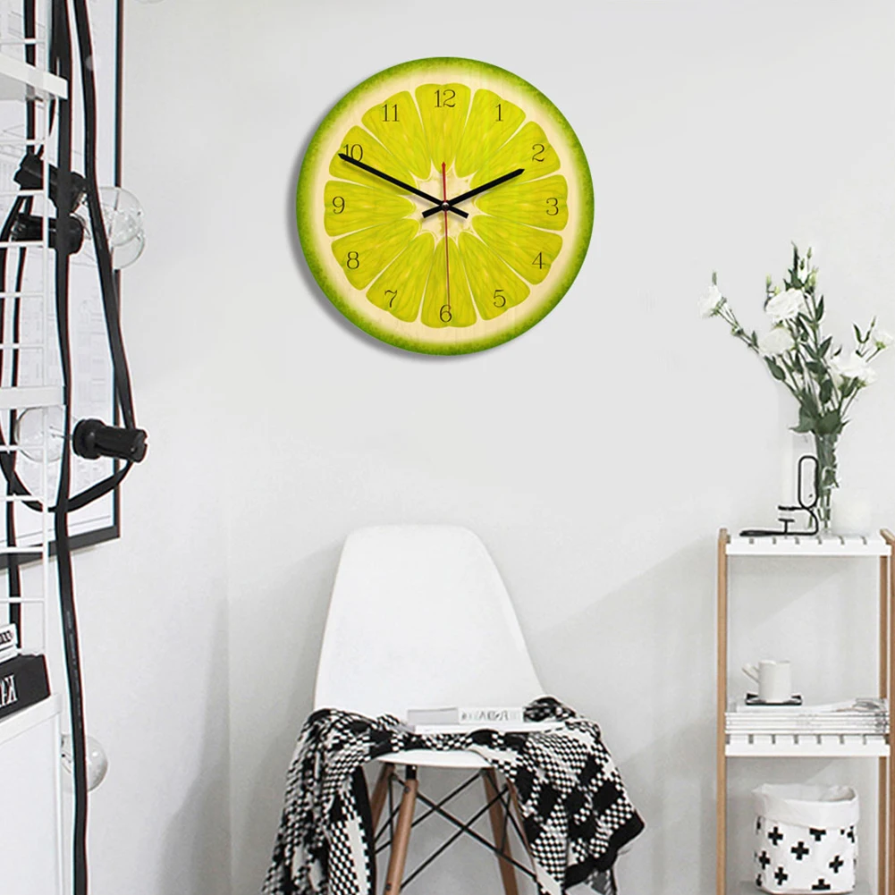 

Creative Fruit Printed Wooden Digital Wall Clock Silent Watch Home Living Room Hanging Clock Decoration
