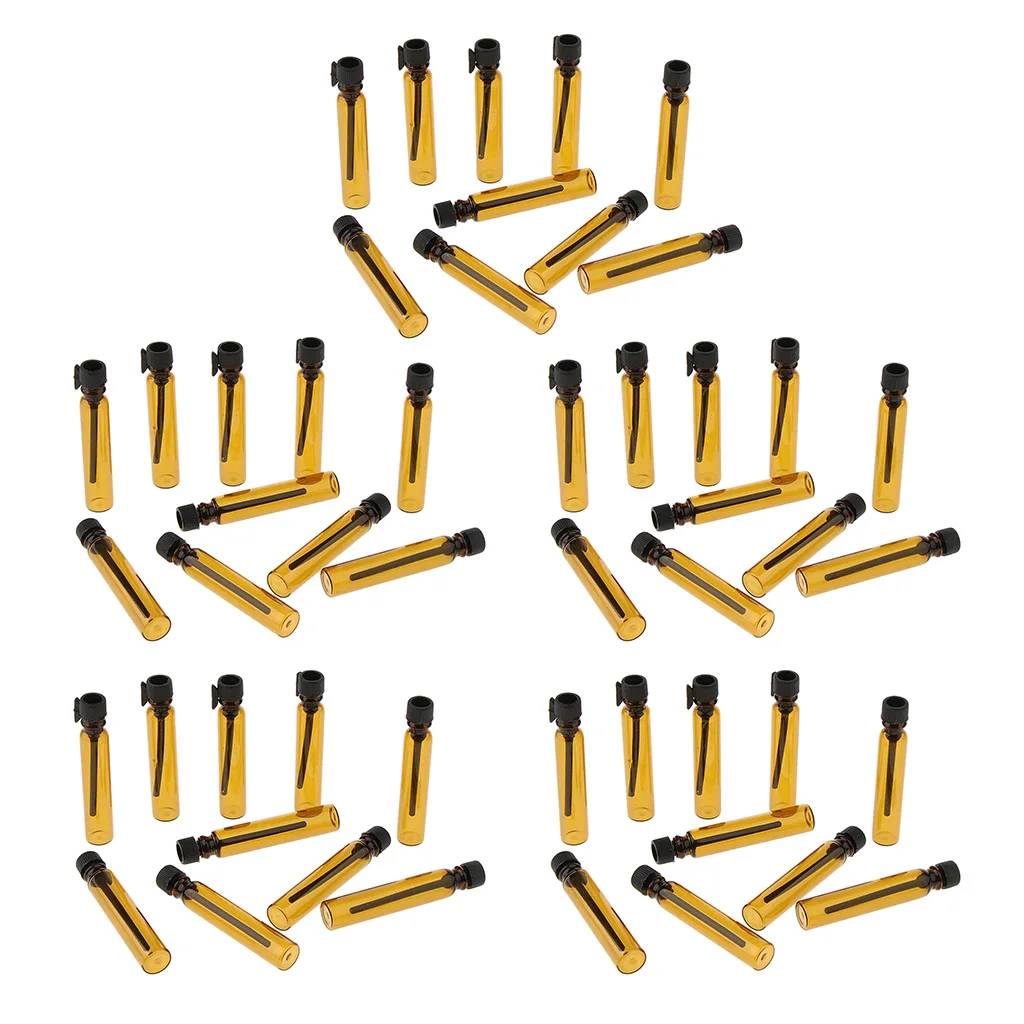 50 Pieces Essential Oils Bottles, 2ml Mini Amber Glass Vials Empty Perfume Sample Bottle with Black Dropper & Caps