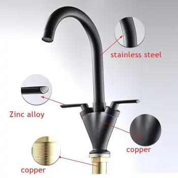 

Kitchen Sink Tap Dual Lever Swivel Spout Mixer Valve Monobloc Tap Black