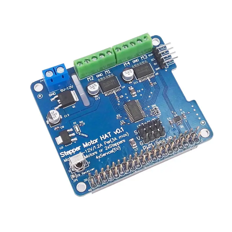 

Raspberry Pi Stepper Motor B+ Robot Expansion Board Servo HAT for Raspberry Pi 3 Model B+/3B Stepper / Motor / Servo/ IR Remote