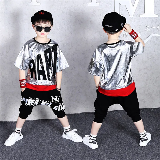 Одежда в стиле хип-хоп для мальчиков Детский костюм для уличных танцев комплект летней одежды из 2 предметов для мальчиков, коллекция года, детский танцевальный костюм для мальчиков