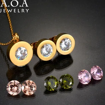

Fashion Crystal Bridal Jewelry Sets Stainless Steel CZ Stone Necklace Earrings Engagement Jewelry Sets for Women