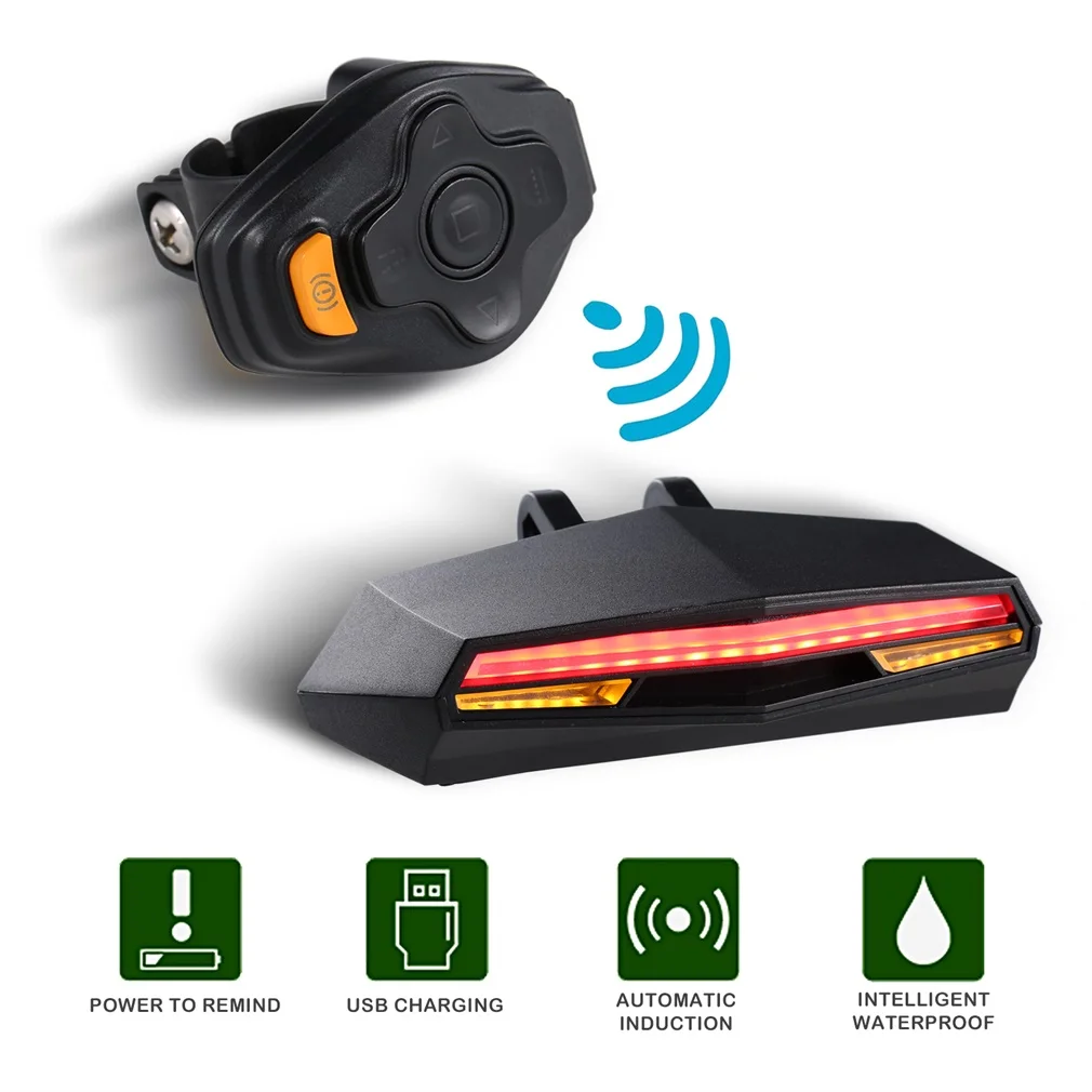 Discount ABS Smart Rear Laser Bicycle Light Bike Lamp LED USB Rechargeable Wireless Remote Turning Control Cycling Bycicle Light 0