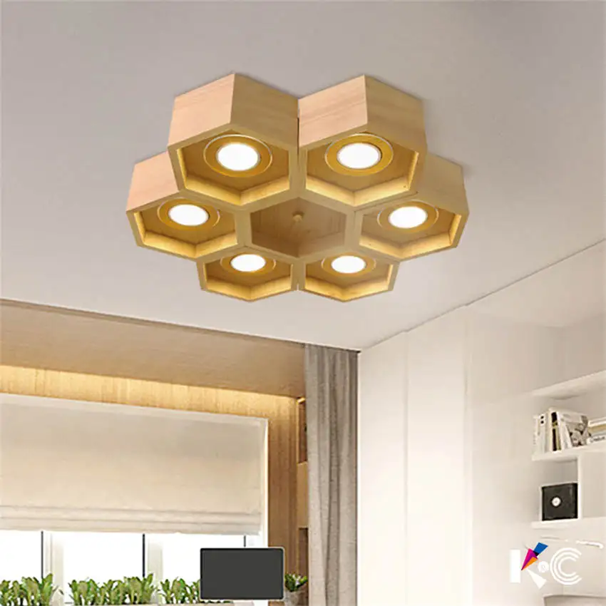 

japan style honeycomb wood led ceiling lamp for dining room kitchen home living room lights Comfortable home deco hanging lamp