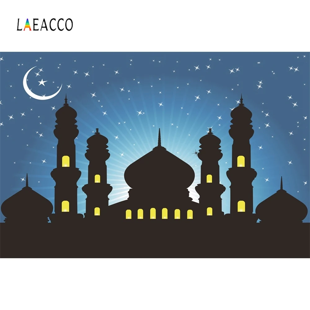 

Laeacco Mosque Moon Night Muslim Mubarak Party Scene Photography Background Customized Photographic Backdrops For Photo Studio