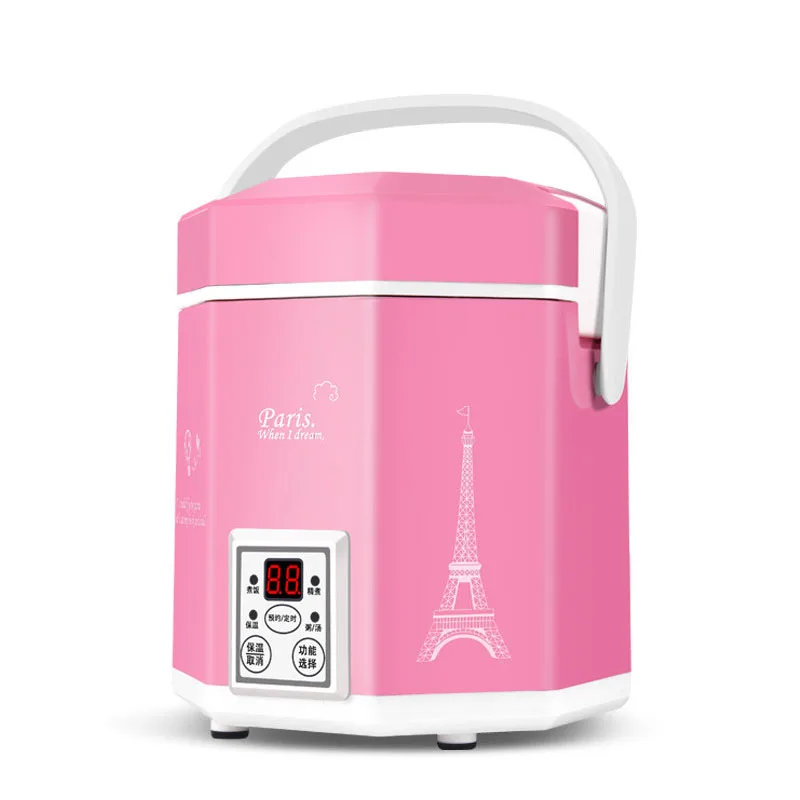 Jamielin Электрический контейнер для разогрева Мини рисоварка 1.2L Мини рисоварка маленький 2 слоя Пароварка Многофункциональный кухонный горшок - Цвет: Pink