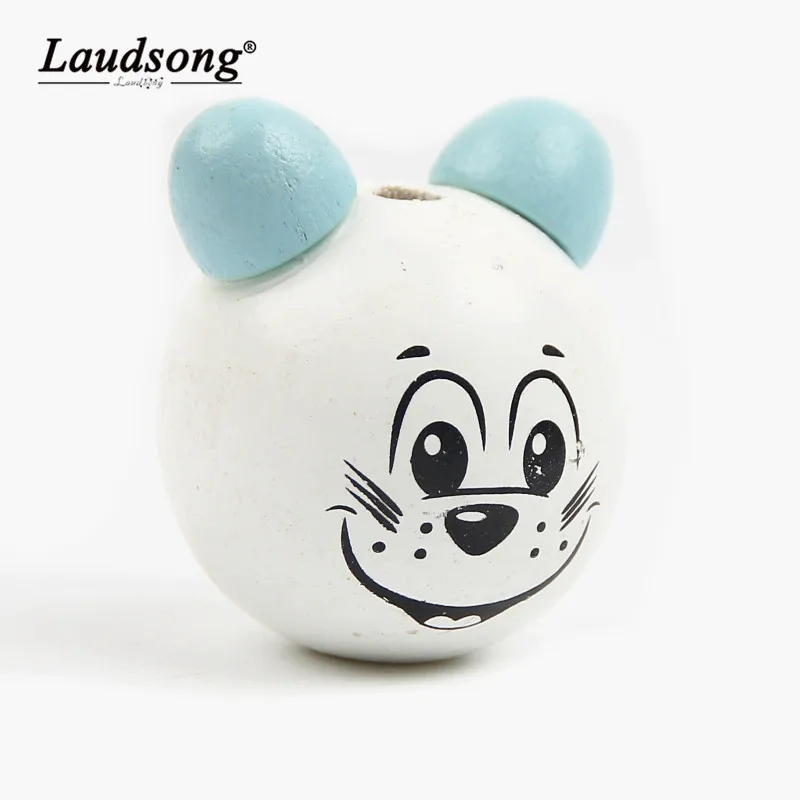 

20Pcs Wooden Beads 3D Mouse Style Smiling Face Cartoon Ball Wood Beads DIY Pacifier Clip Jewelry For Children