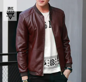 

2019 men's autumn and winter new Slim PU leather four buckle tide solid color collar collar leather