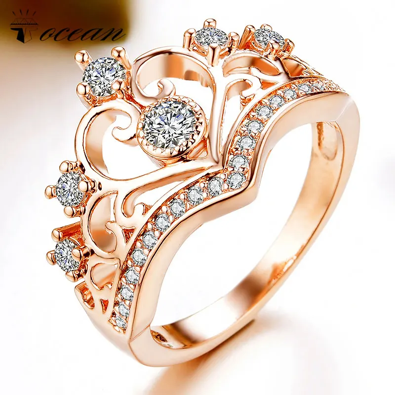 Tocean Rose Gold Color Romentic Handsome Wedding Rings for Women Crown Cut AAA Zircon Engagement Bijoux Bague Size5-12 W009