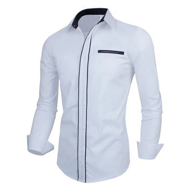Zogaa Новые повседневные деловые мужские рубашки Роскошные брендовые хлопковые стильные мужские рубашки с длинным рукавом - Цвет: Белый