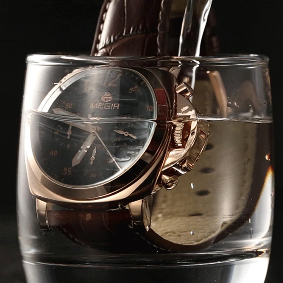 MEGIR Chronograph Casual Watch Men Luxury Brand Quartz Military Sport Watch Genuine Leather Men's Wristwatch relogio masculino