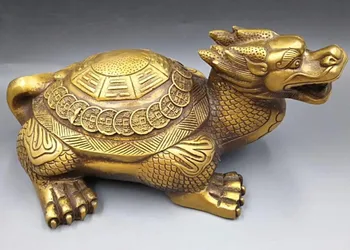 

Chinese Hand Carved brass gossip dragon turtle Statue