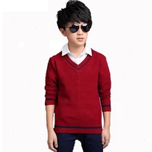 Пуловеры для мальчиков; свитера в полоску с v-образным вырезом; детская одежда; брендовая Высококачественная теплая верхняя одежда для детей; сезон осень-зима года; топы; XL661