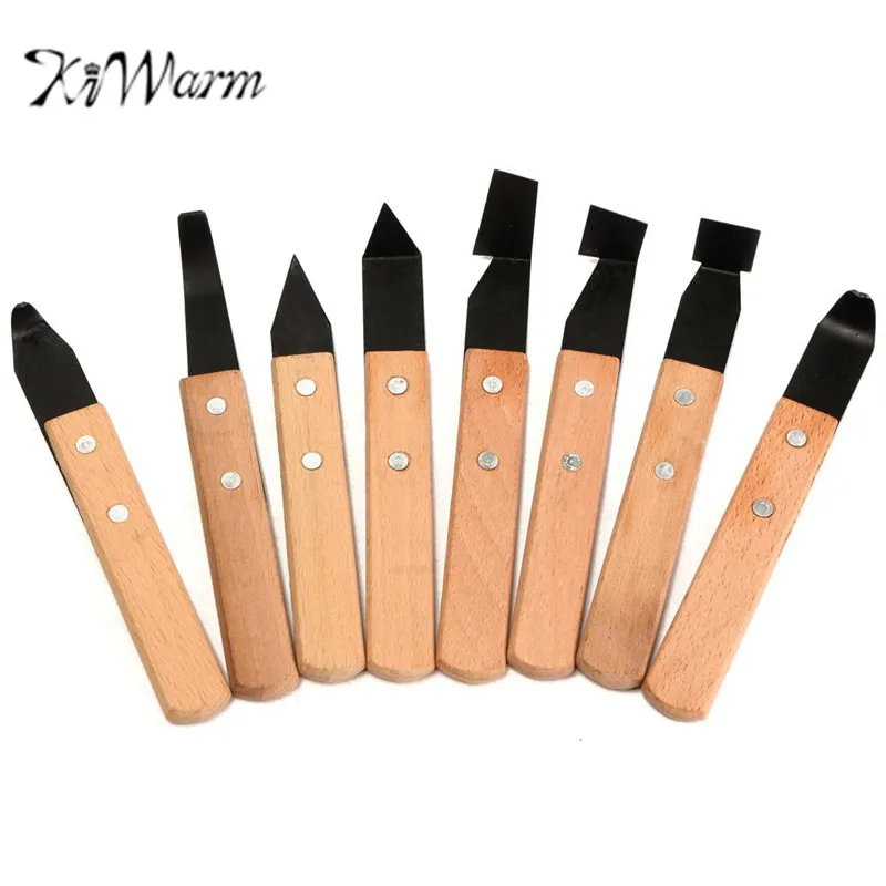 KiWarm 8Pcs/set New Wood and Metal Pottery Sculpture Clay Tool Knife