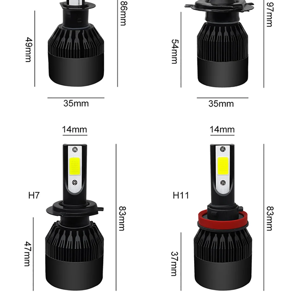 Lslight фар автомобиля ампулы светодиодный H4 H7 H11 H1 H8 9005 9006 HB2 HB3 12V 60W 6000K 12000LM Turbo фаре светодиодный лампы авто лампы