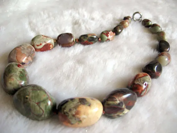 

Charming Gem-stone Jewellery,Gorgeous Natural Mushroom Jaspers Graduated Smooth Pebble Necklace,20inches AA 4-35MM