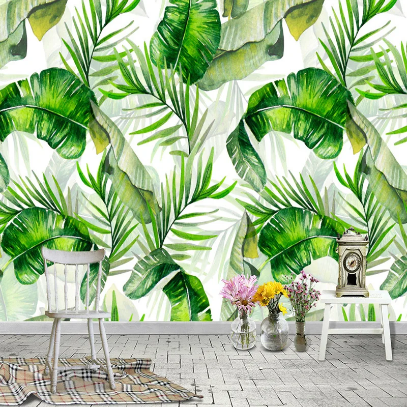 Пользовательские фото обои ручная роспись банановые листья дождь лес растения зеленый лист Декор настенная живопись обои для гостиной