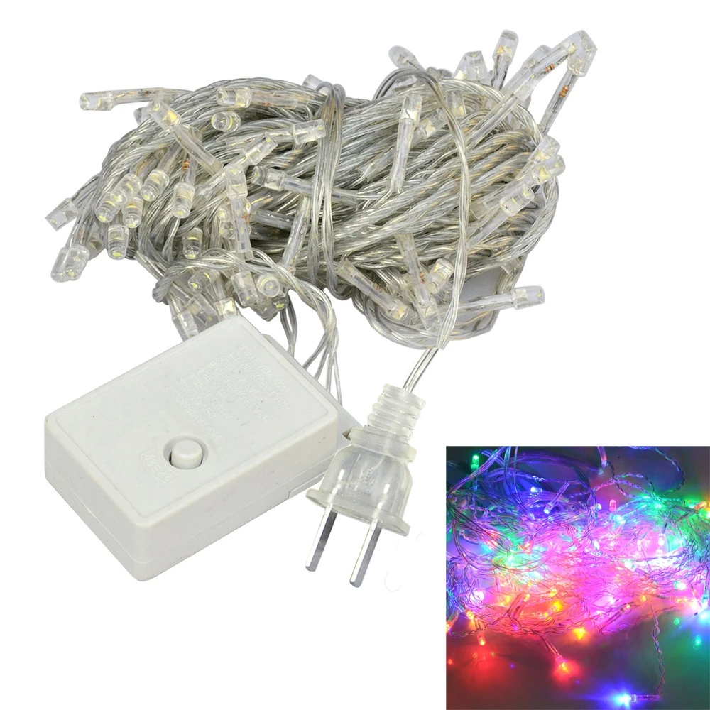 buy 10M LED String 8 Modes Flash 100 LEDS Birthday Or Party LED Strip RGB Light Lamp Home Or Garden Decorations US110V EU220V PULG