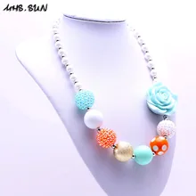 Милый дизайн, 1 шт./лот, детское ожерелье с бусинами в форме цветов для девочек, ожерелье из жевательной резинки, детское массивное ожерелье из бисера, мода