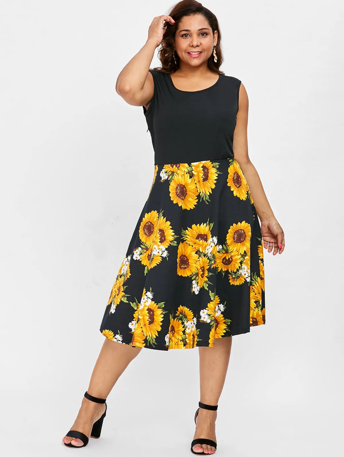 plus size sunflower print dress