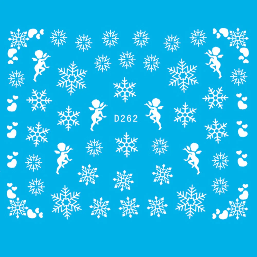 1 Набор, 11 дизайнов, снежный цветок, белая наклейка для украшения ногтей, рождественские кончики пальцев, переводная наклейка на ногти, CHD260-270