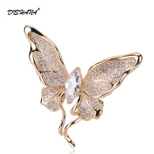 Dishana Women Gold color Brooch Pins Butterfly Cubic Zirconia Broches For Women Mujer Broches Jewelry Fashion