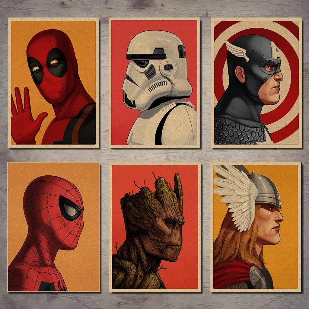 

Superheros Posters Marvel DC Comics Prints Vintage Home Wall Decoration Kraft Paper HOME ART Brand 42x30cm