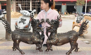 

Old Chinese fengshui Bronze Evil spirits Guardian Kirin Kylin Qilin Beast Statue