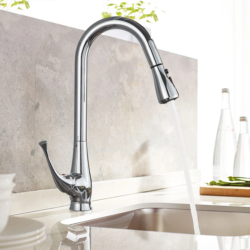 Chrome Polish Kitchen Sink Faucet Spray Stream Rain Switch Spout Pull