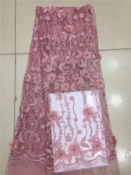 

Pretty 3D flower tullle mesh lace cloth French net lace fabric with sequins and beads PNZ582(5yards/lot)