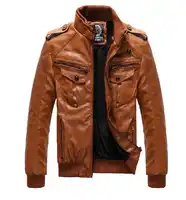 Men's Locomotive Leather Jacket Coat Thickening Fur Outerwear Slim Winter PU Jacket Brown , M-XXXL