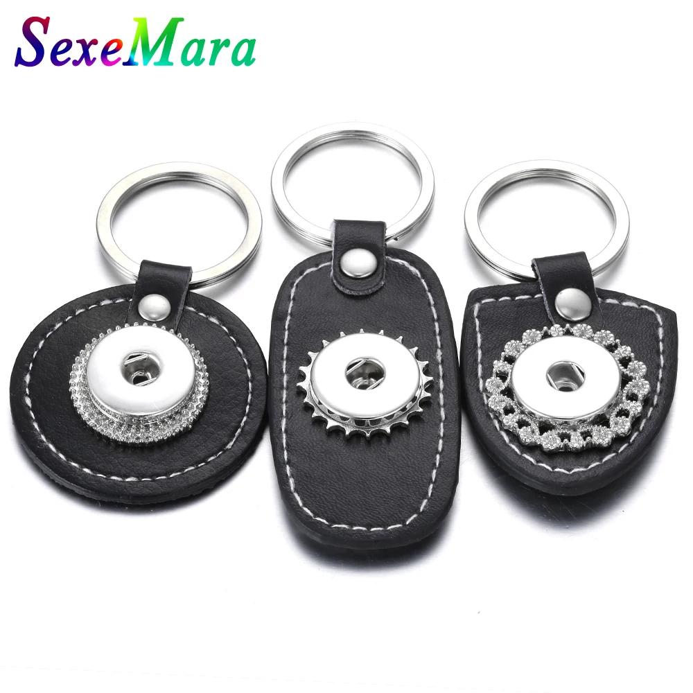 

New PU Leather Snap Keychains Simple Key Chain fit DIY 18MM Snap Buttons Jewelry starfish Keyring Unisex Wholesale Layard