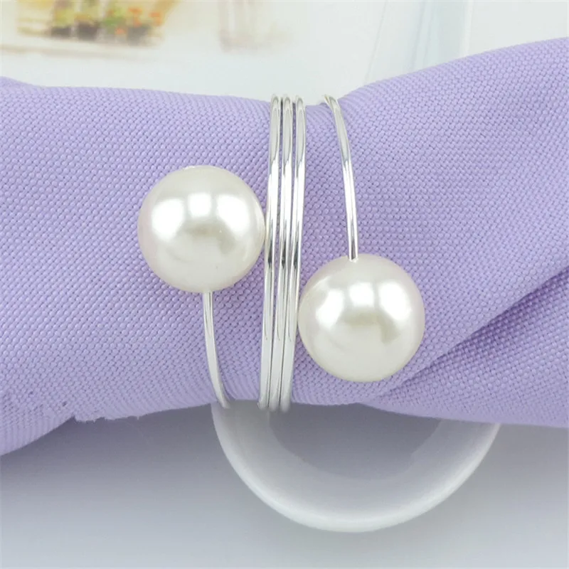 

Elegant 12 Wedding Napkin Rings Hollow Floral Pearl Metal Napkin Buckle Holder Christening Bangle Party Decoration Supplies