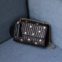 Модная сумка на плечо с цепочкой 19 летняя новая сумка почтальон маленькая квадратная сумка из овчины Сумочка с заклепками и звездами