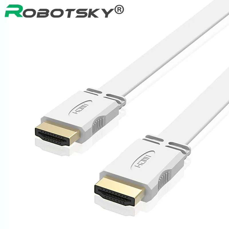

1.8M Gold Plated Plug Male-Male HDMI Cable 1.4 Version Flat line short lines 1080p 3D for HDTV XBOX PS3 White color
