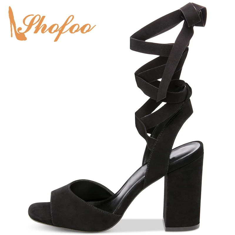 

Cross-Strap High Chunky Heels Sandals Woman Lace Up Open Toe Large Size 11 16 Ladies Summer Dress Shoe Mature Fashion Black 2021