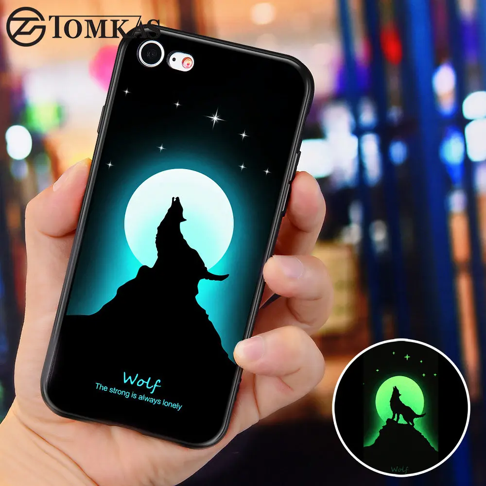 

TOMKAS Luminous Cases For iPhone 7 Case Soft TPU Silicone Wolf Patterned Coque Phone Case For iPhone 6 6s 7 8 Plus X Back Cover