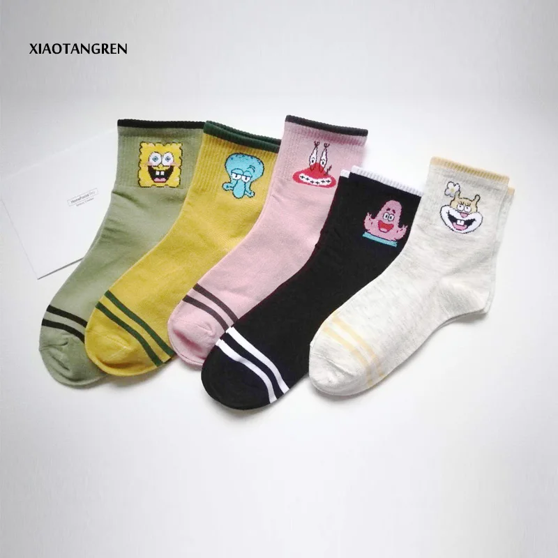 

chaussures ete femme 2019 Cotton SpongeBob Women Socks Ankle Cute Pink Kawaii Funny Harajuku Animals Pattern Casual happy socks