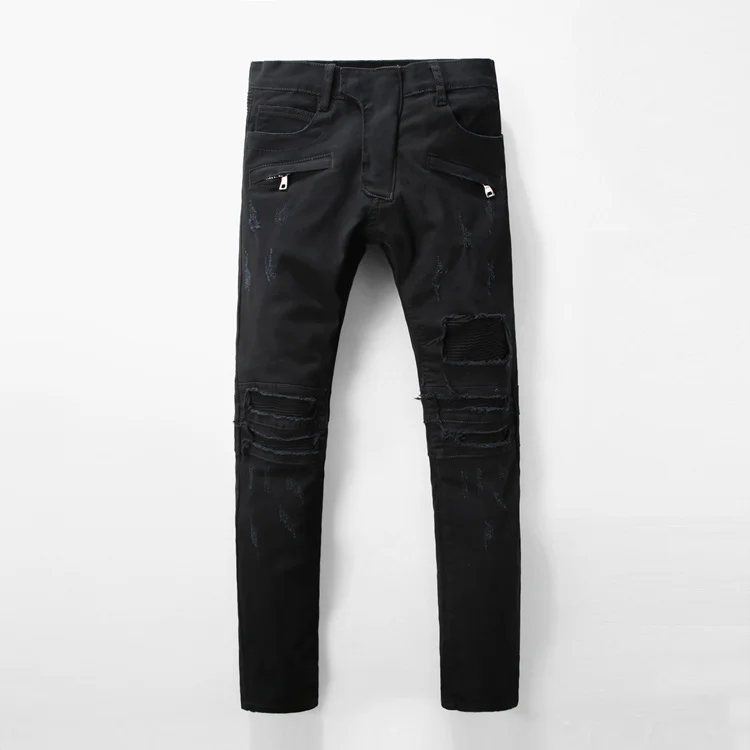 

Europe and the United States Brand B Men Black Hole Jeans High Quality Personalized Washed Jeans Riding Pants Nightclub Jeans