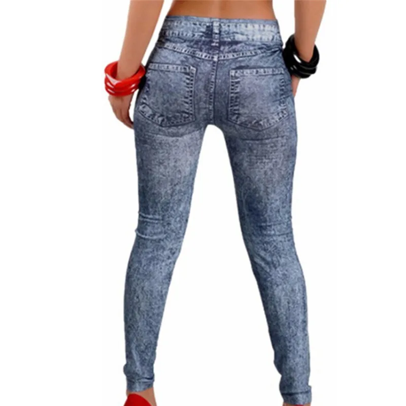 Women Leggings Denim Jeans Pants With Pocket Slim Leggings Women Fitness Blue Black Leggins