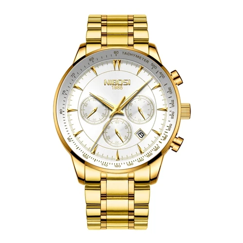 NIBOSI изогнутое стекло часы для мужчин лучший бренд класса люкс Хронограф наручные часы водонепроницаемые военные спортивные золотые мужские часы Relogio Masculino - Цвет: H