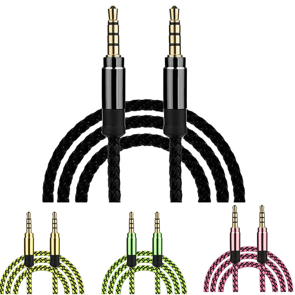 

3M/10Ft Metal Case Braided Male to Male Aux 3.5mm Jack Stereo Audio Ultra Slim Flat Cable Right Angle Design For Cell Phone Ta
