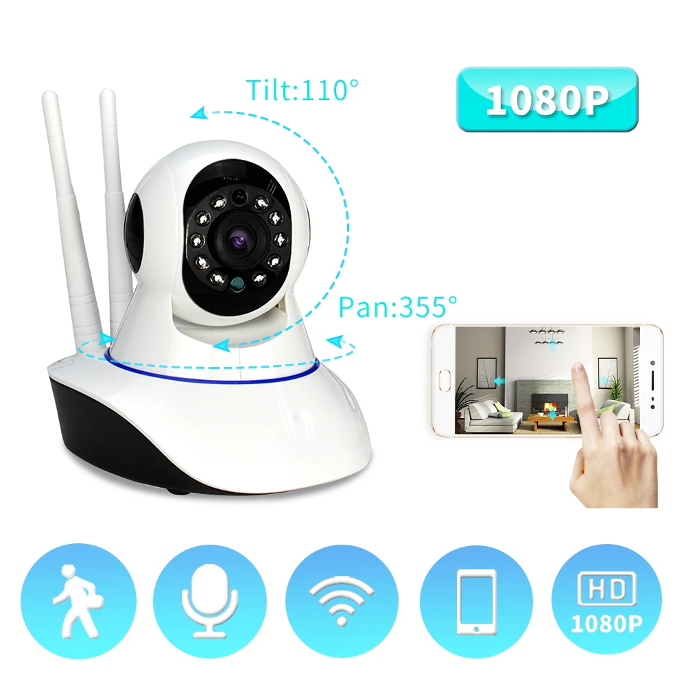 

Smart CCTV IP Camera Wifi 1080P 3.6mm PTZ Built In Mic Support Two Way Audio SD Card Max 64G Motion Detect for Security Cameras