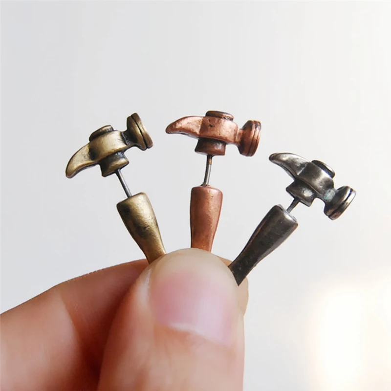 

1pc Hammer Shaped Stud Earrings Unisex Ears Studs Piercing Jewelry Special Gifts For Women 4 Colors
