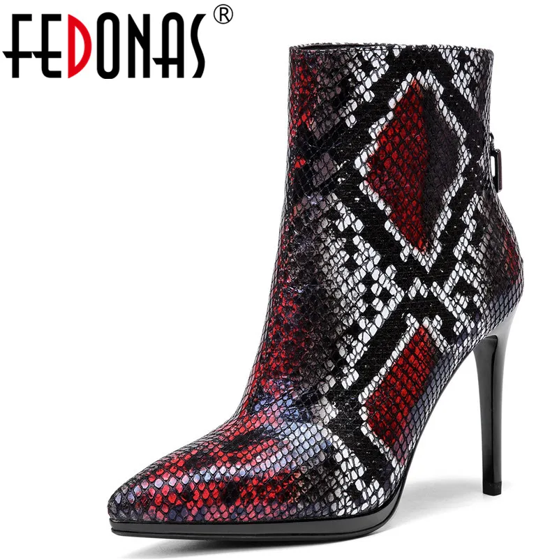 

FEDONAS 1Fashion Women Ankle Boots Autumn Winter Warm Genuine Leather High Heels Shoes Woman Pointed Toe Sexy Brand Basic Boots